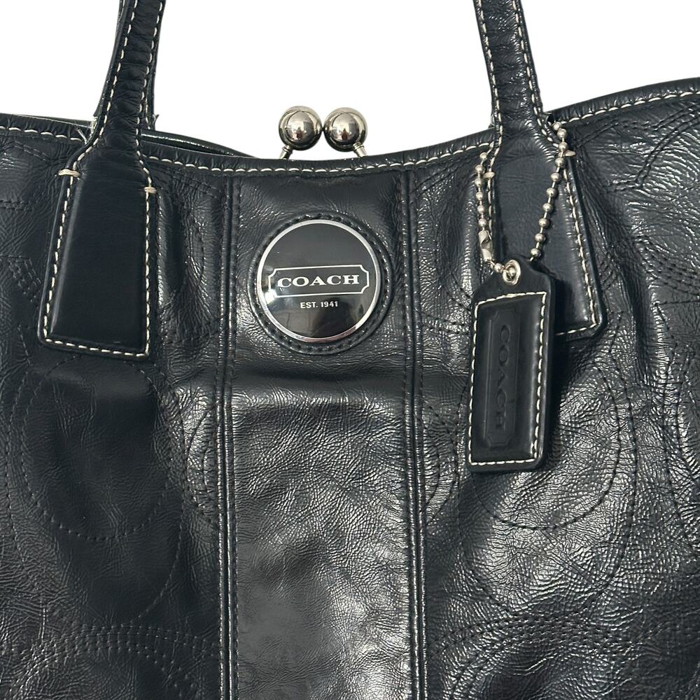 Coach Kisslock Carryall Bag Black Patent Leather Vintage Shoulder Purse F15658 - Picture 2 of 12